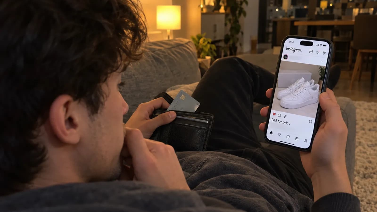 Shopper hesitating over an Instagram shop on her phone