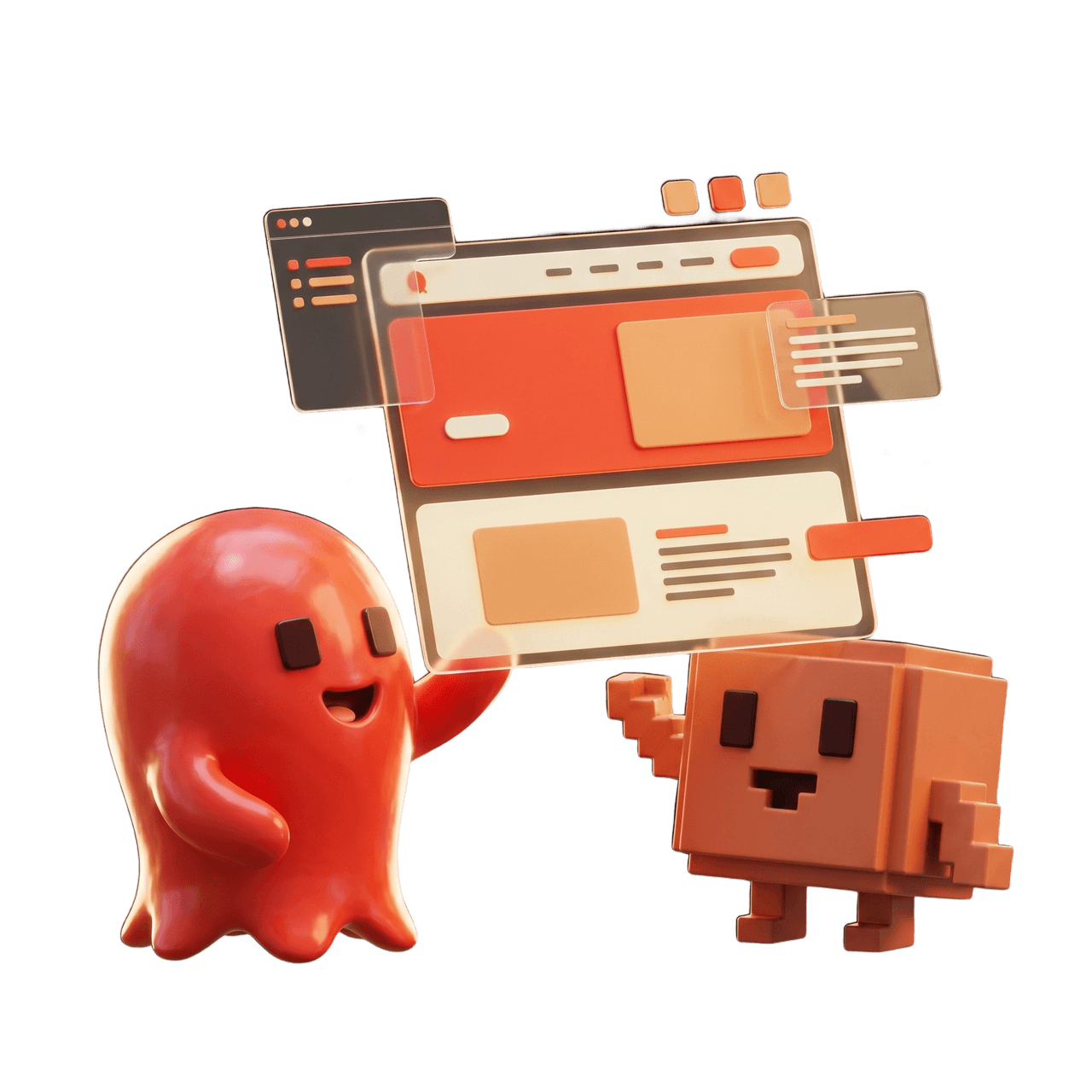 Sawa and Claude, two friendly characters, building a website together