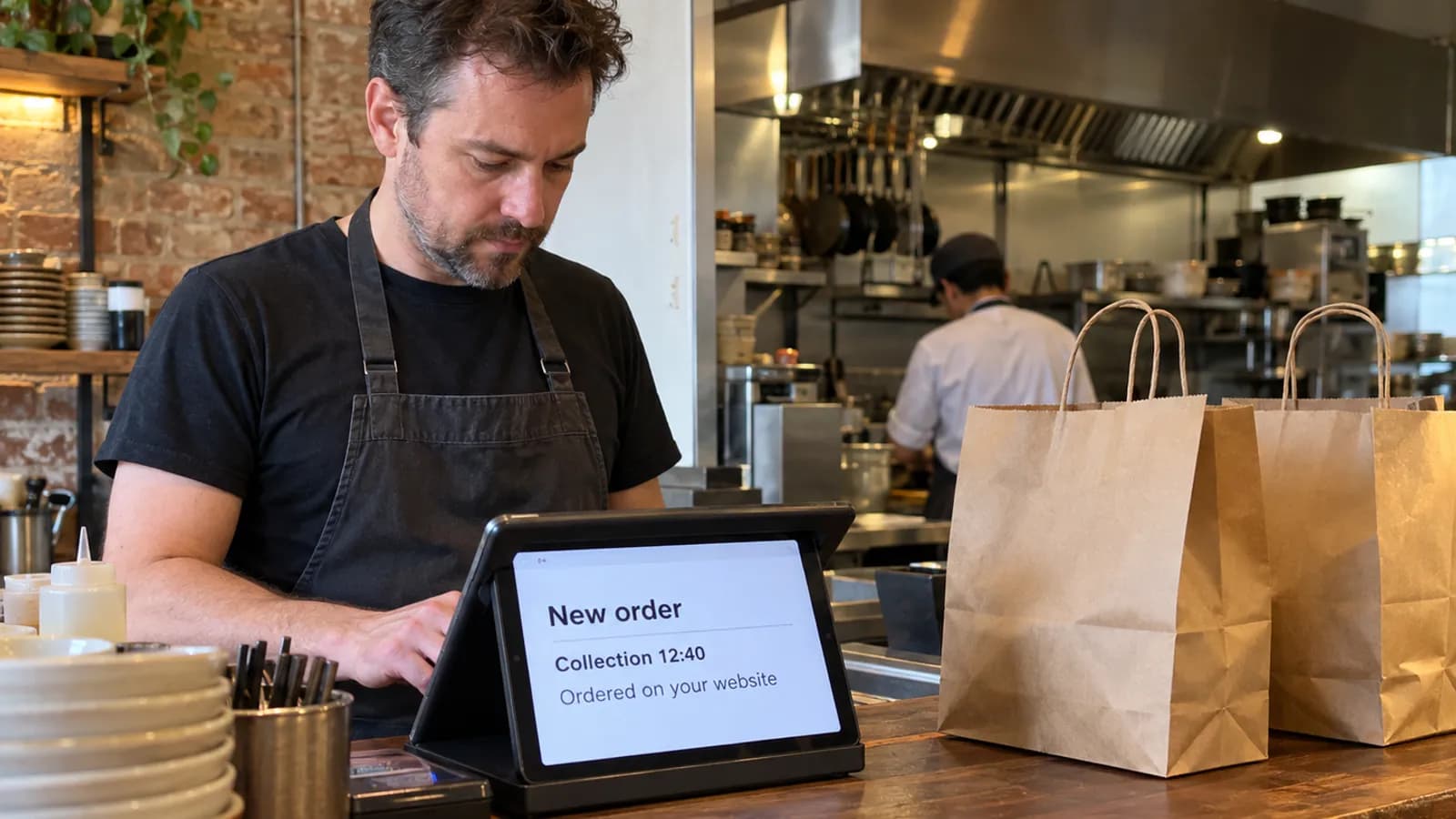 Restaurant owner checking a new order placed on the restaurant's own website