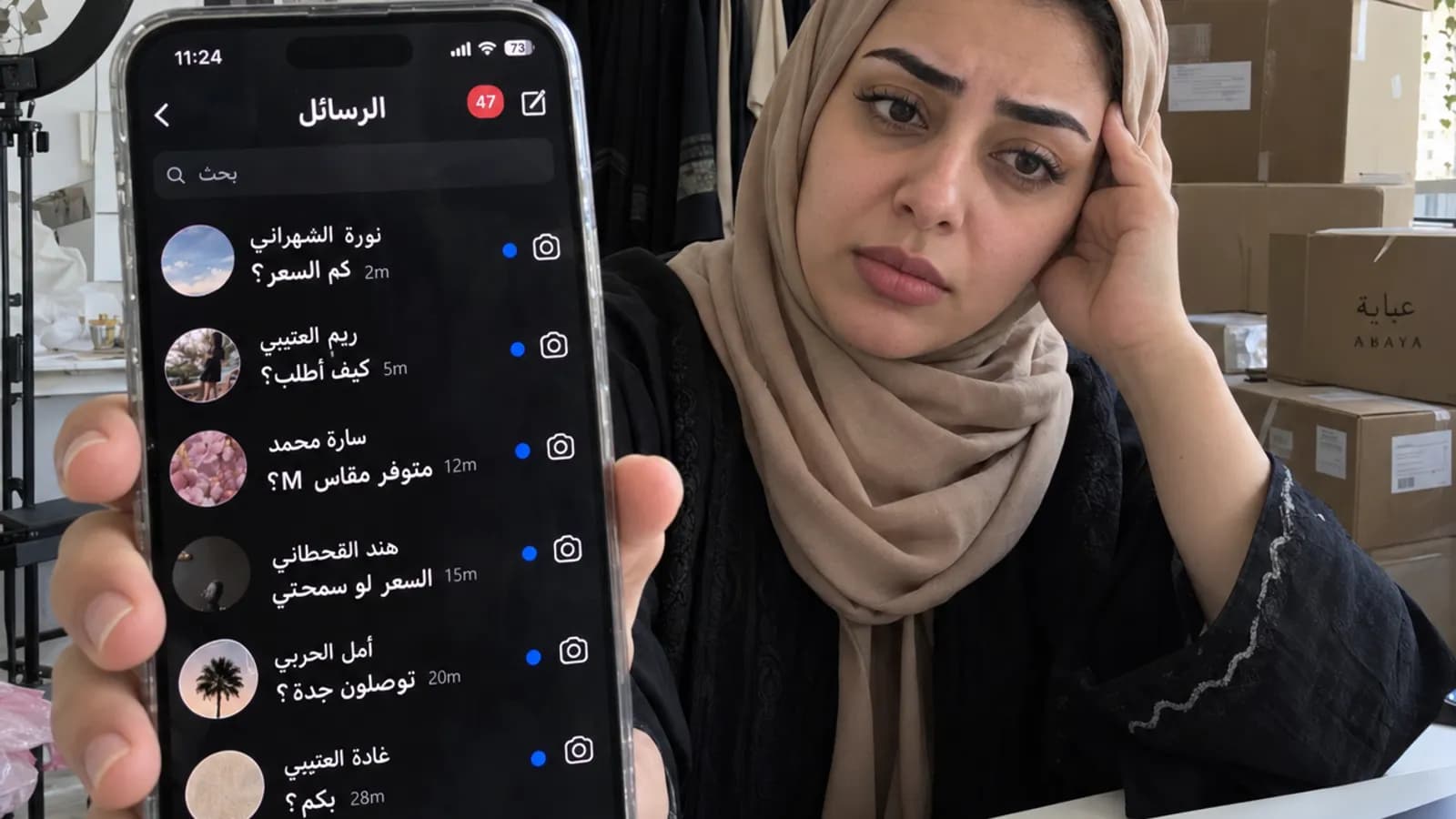 هاتف يعرض صندوق رسائل ممتلئًا بجانب صفحة دفع لمتجر إلكتروني