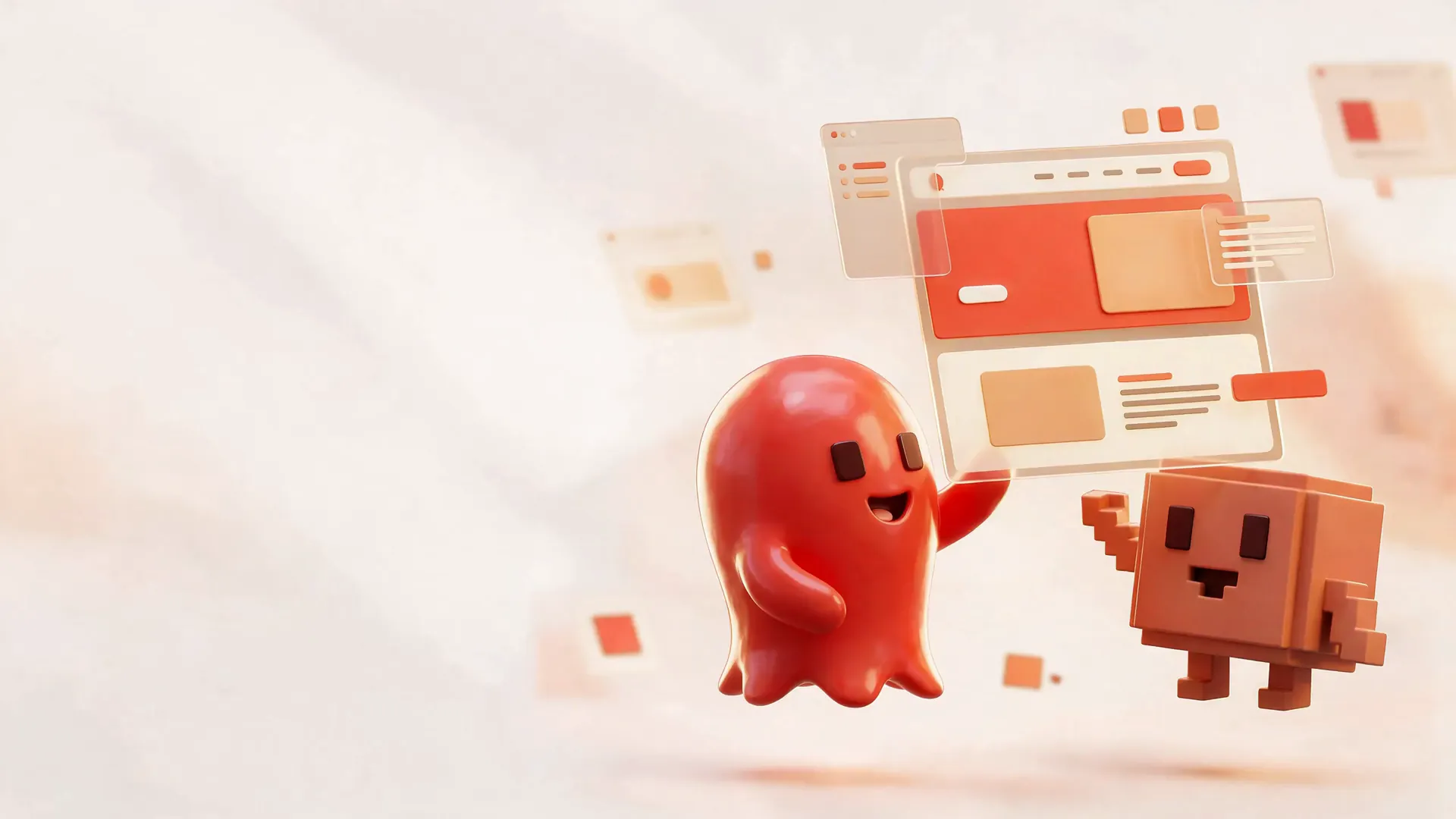 Sawa and Claude Code, two friendly 3D characters, designing, building, and launching a website